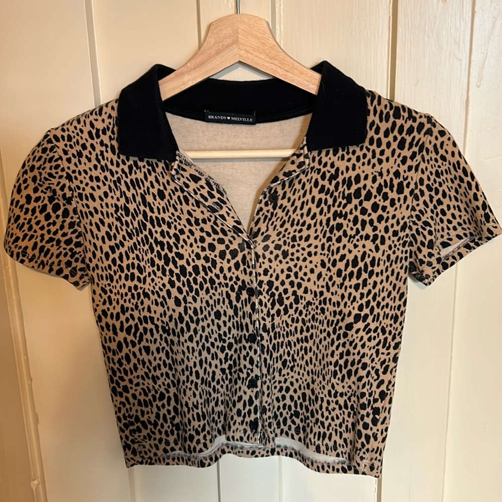 Brandy Melville Cropped Leopard Polo